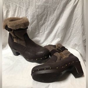 EMU Inverleigh sheepskin genuine shearling lined suede clog boots size 9